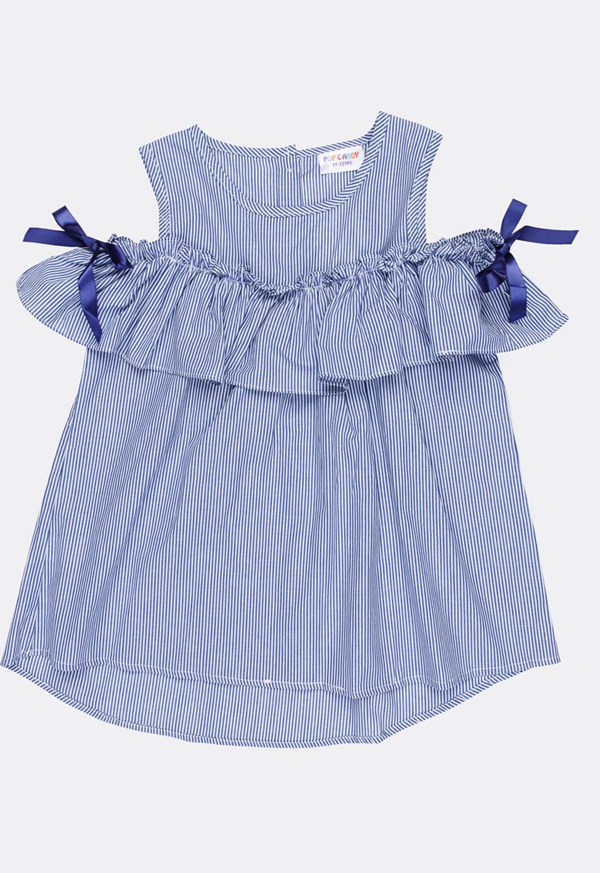 Pop Candy - Cold Shoulder Frill Top Pale Blue