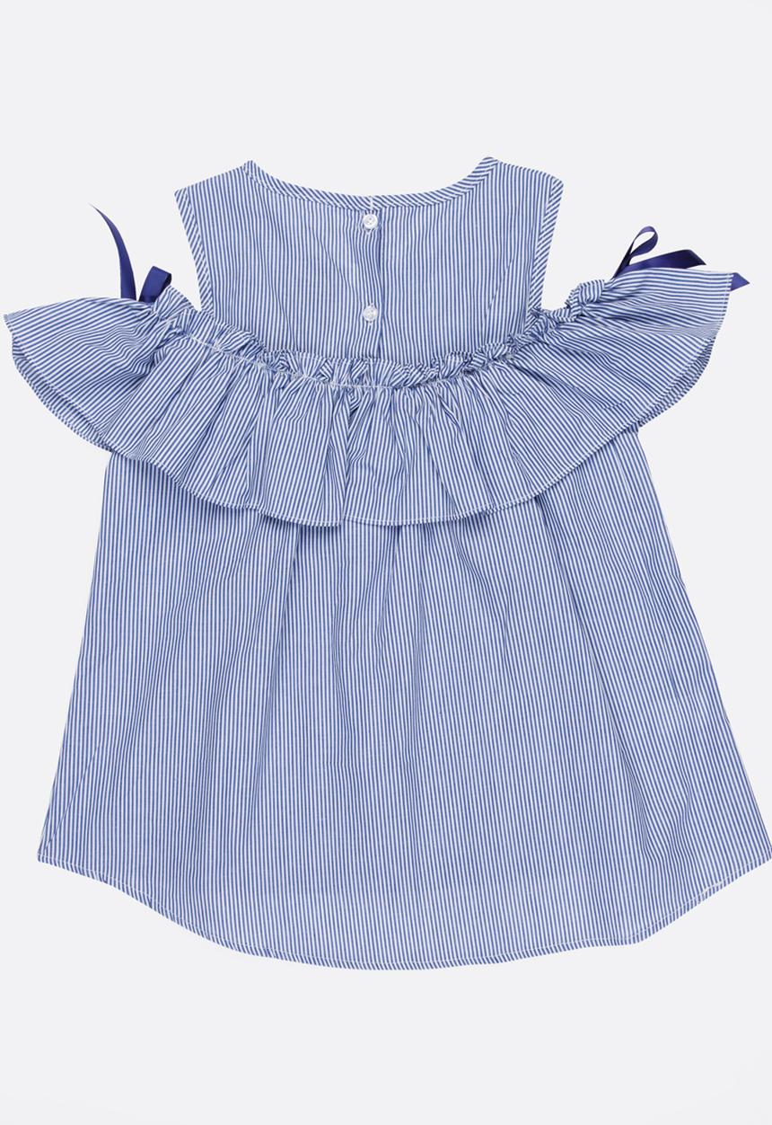 Pop Candy - Cold Shoulder Frill Top Pale Blue
