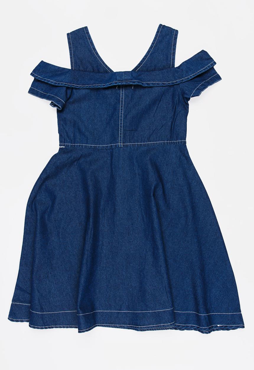 Pop Candy - Cold Shoulder Denim Dress Dark Blue
