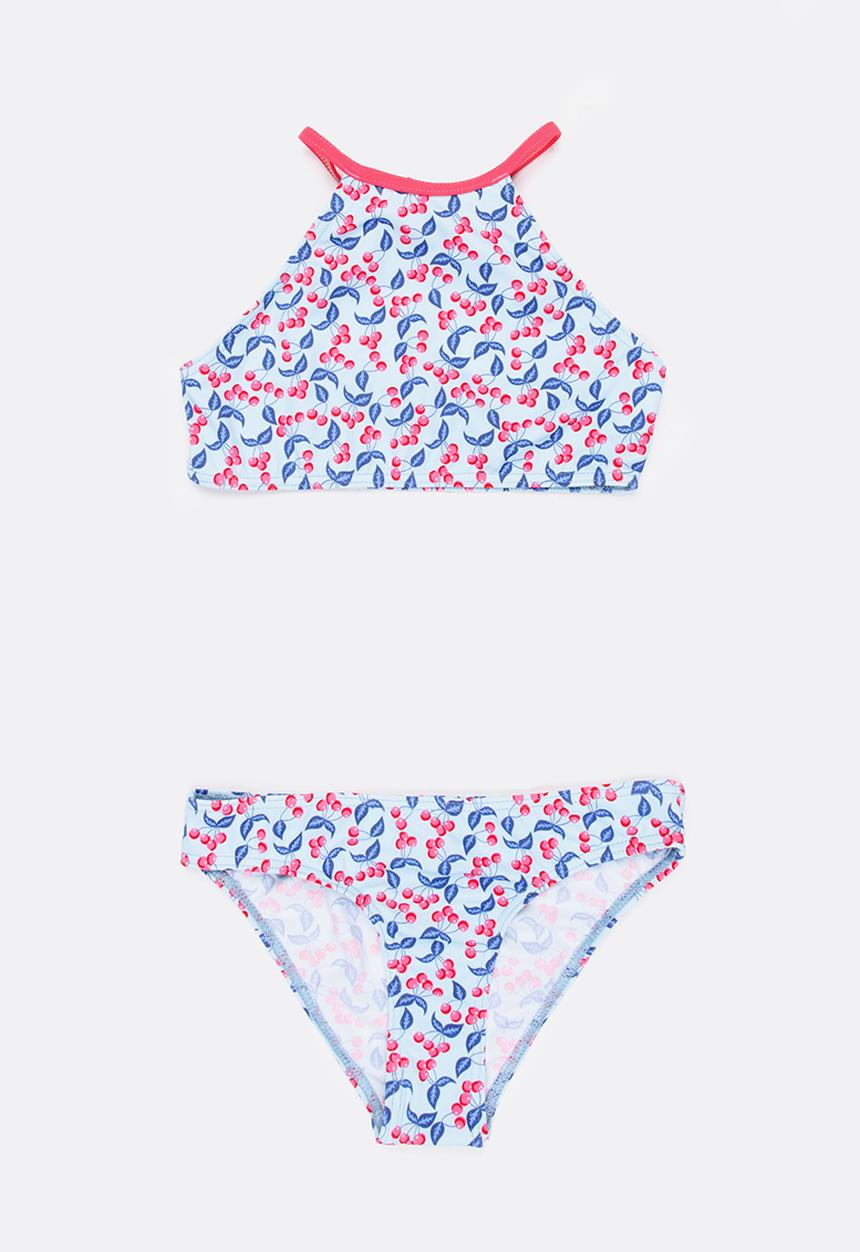 Sun Things - Mint Cherry Halter Top & Bottom Set Multi-colour