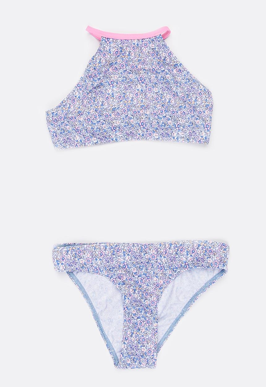Sun Things - Ditsy Pink Halter Top & Bottom Set Multi-colour