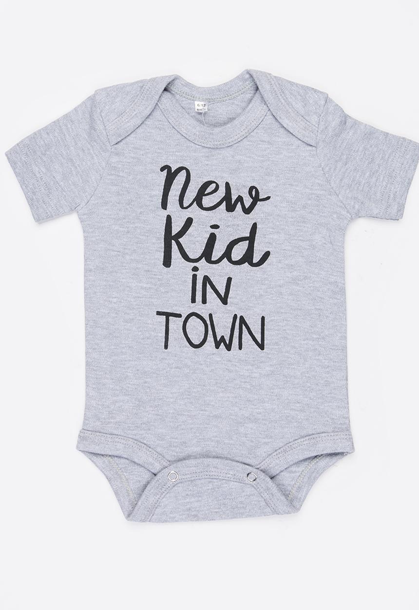 Funky Shop - New kid in town baby grow- grey 
