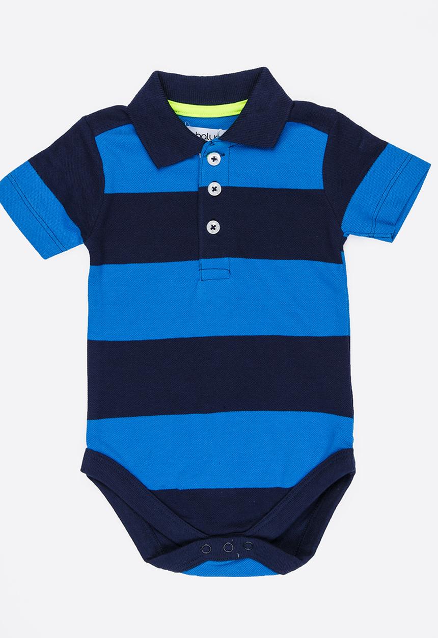 MINOTI - Holiday Stripe Pique Bodysuit Blue