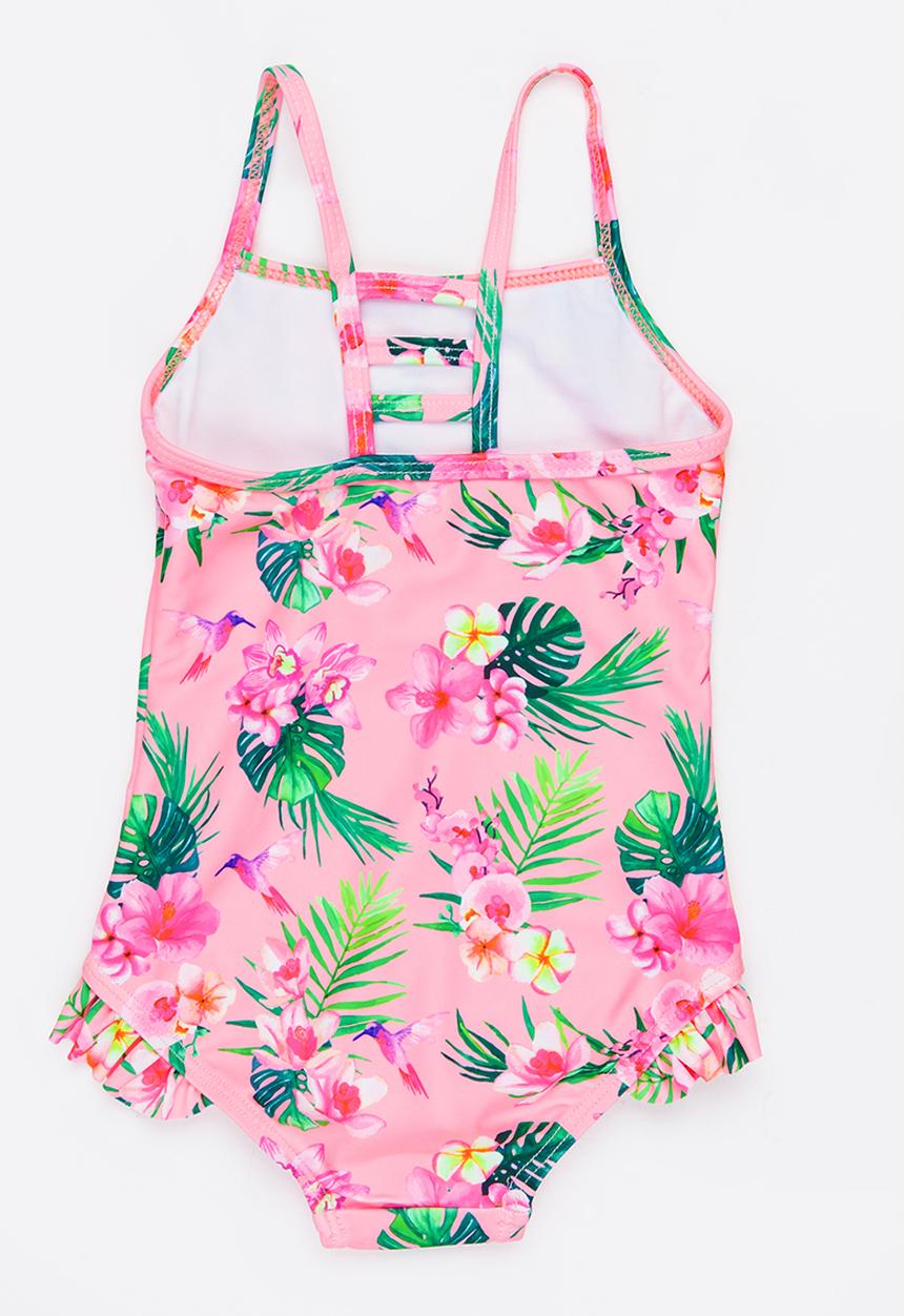 MINOTI - 1 Piece AOP Swimsuit with Racer Back and Frill det Multi-colour