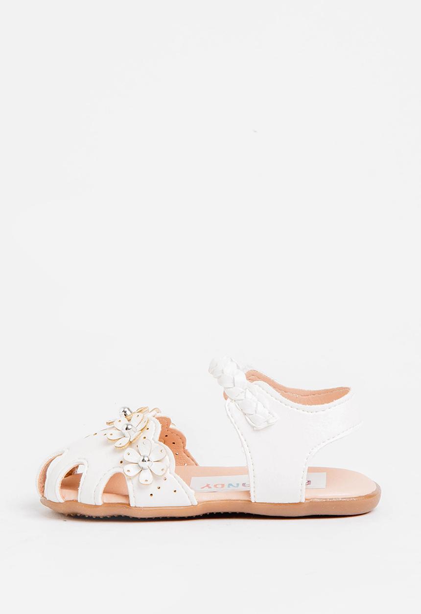 Pop Candy - Flower detailed with velcro strap closure sandal - white