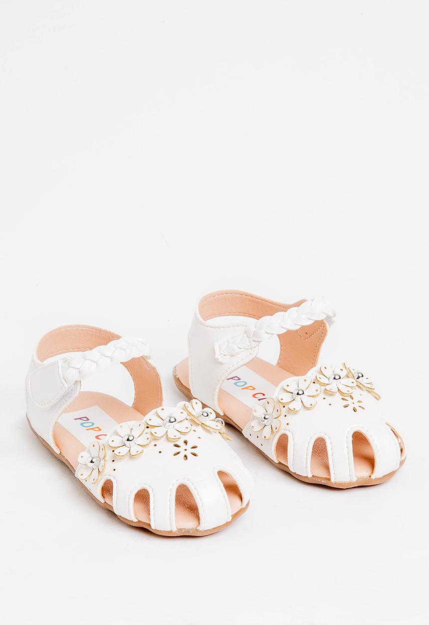 Pop Candy - Flower detailed with velcro strap closure sandal - white