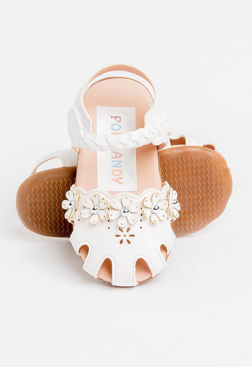 Pop Candy - Flower detailed with velcro strap closure sandal - white