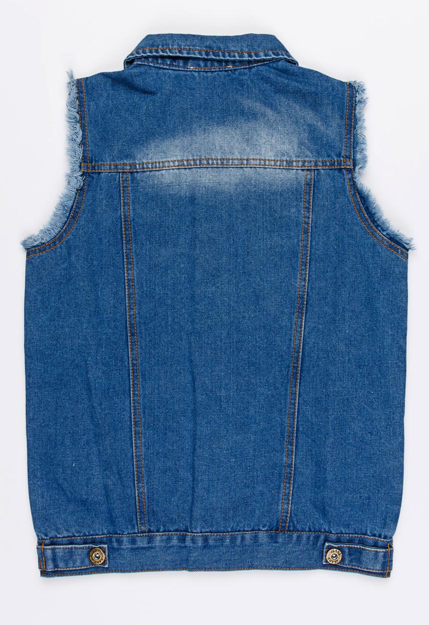 Pop Candy - Frayed Sleeveless Denim Jacket Blue