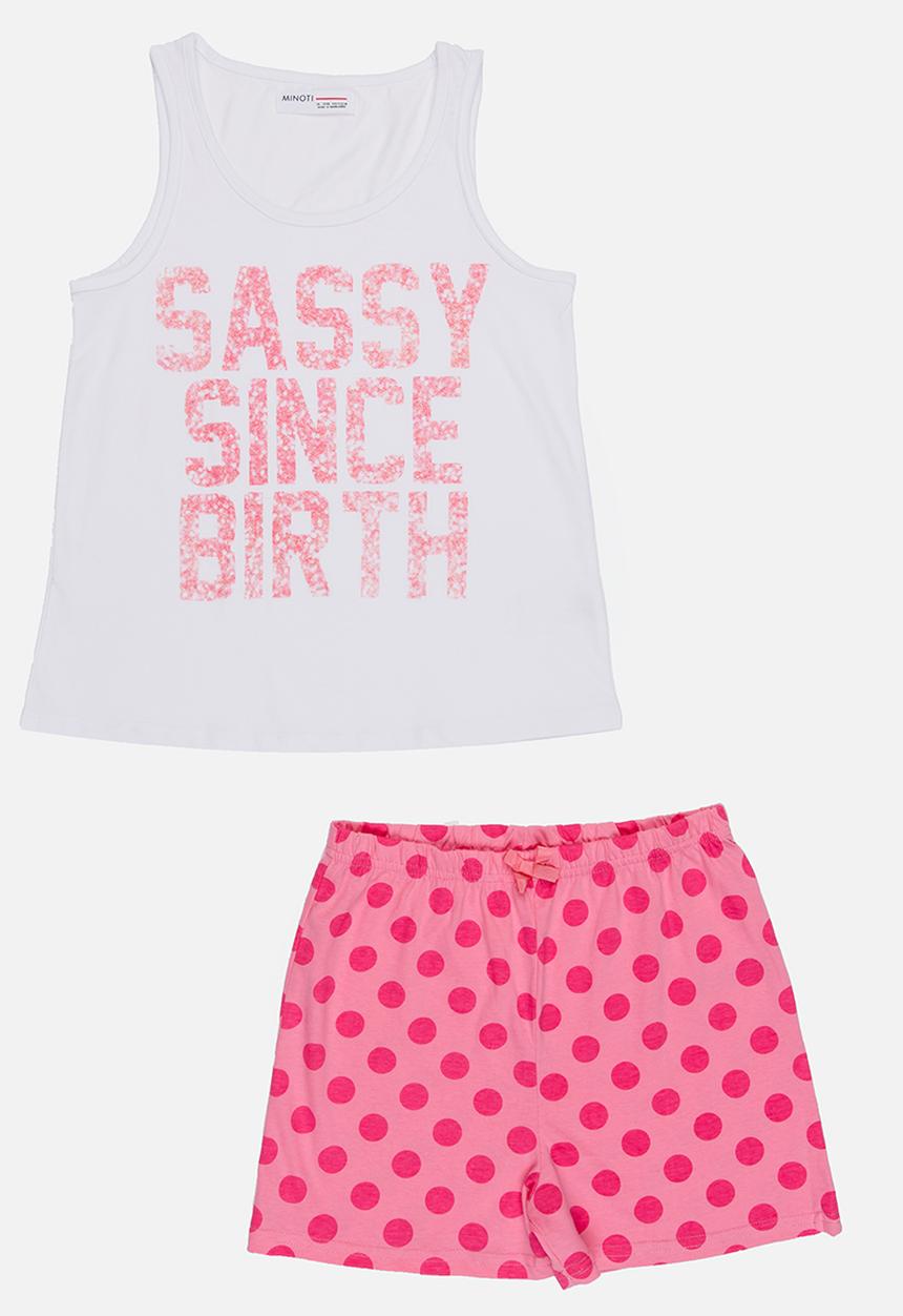 MINOTI - Yawn Printed 2 Piece PJ Set Dark Pink