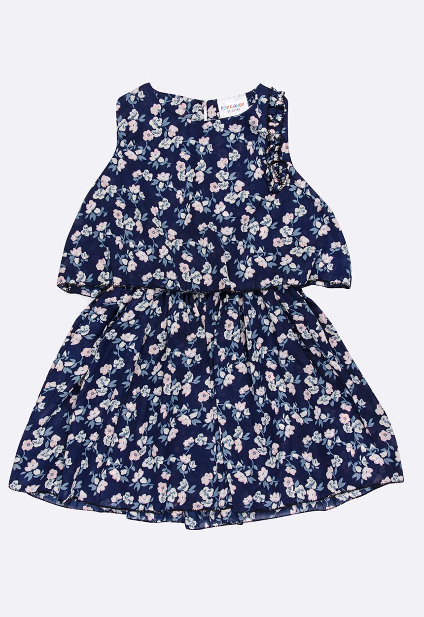 Pop Candy - Printed gathered dress - dark blue