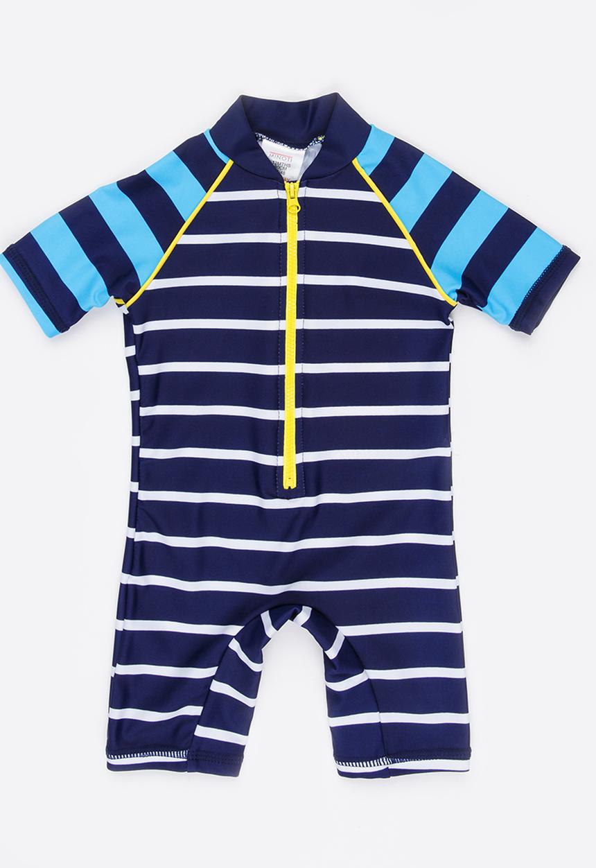 MINOTI - Infants boys blue stripe rash all in one - blue