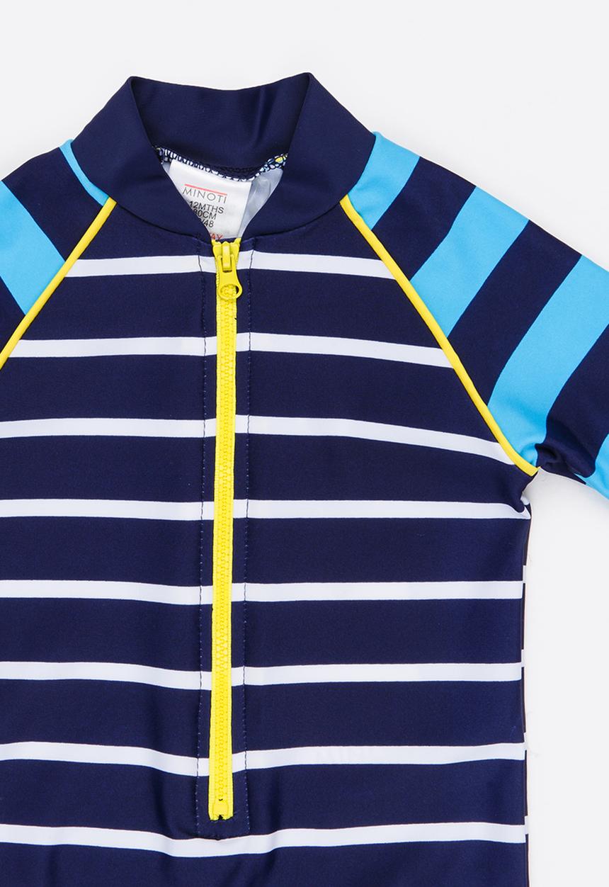 MINOTI - Infants boys blue stripe rash all in one - blue