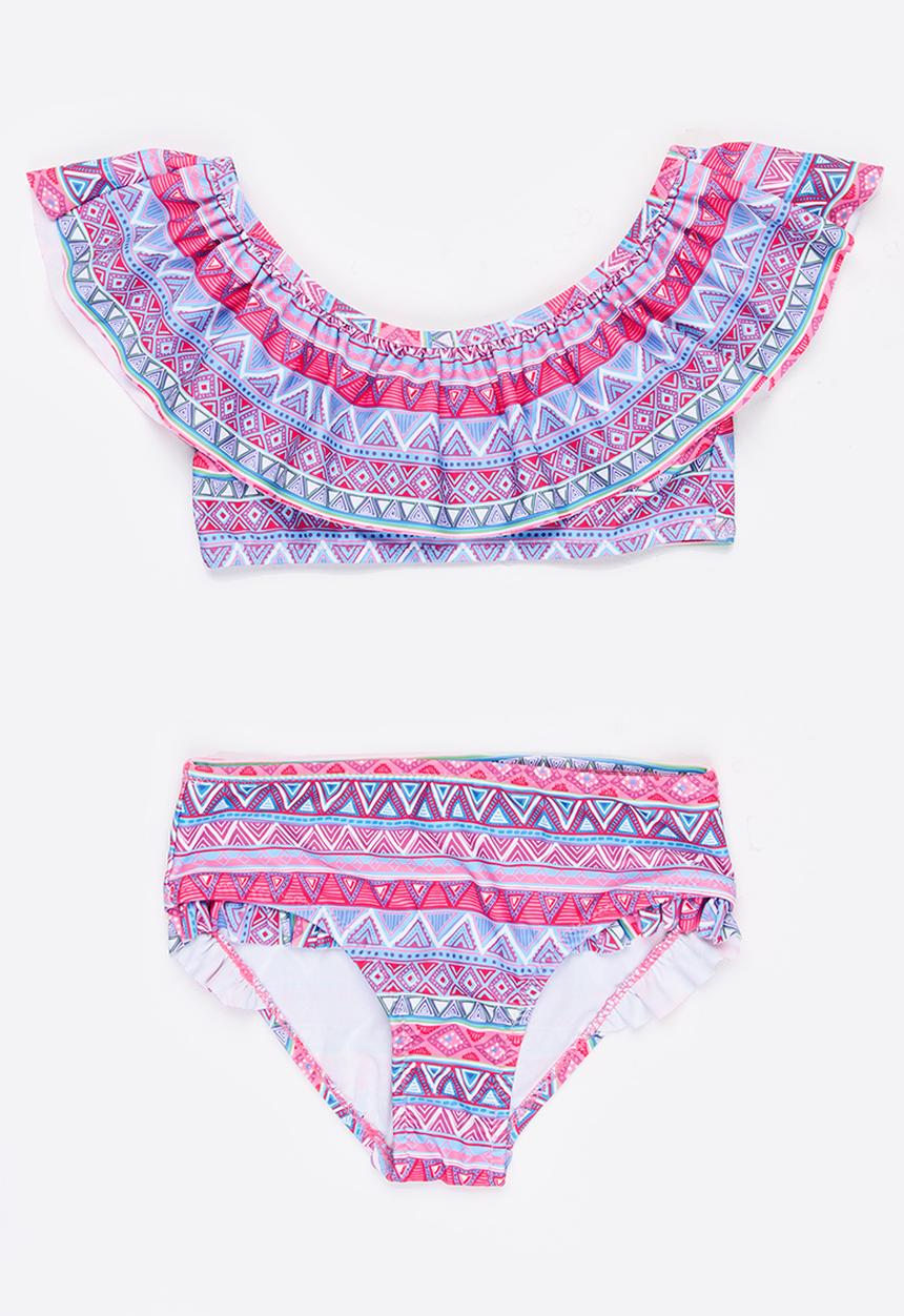 MINOTI - Bikini 2 piece off the shoulder frilled bikini set - purple & pink
