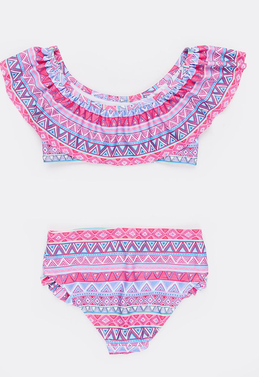 MINOTI - Bikini 2 piece off the shoulder frilled bikini set - purple & pink