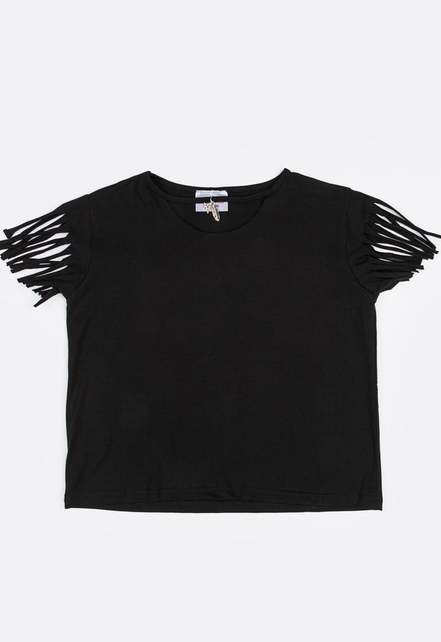 Pop Candy - Fringe Sleeve Top Black