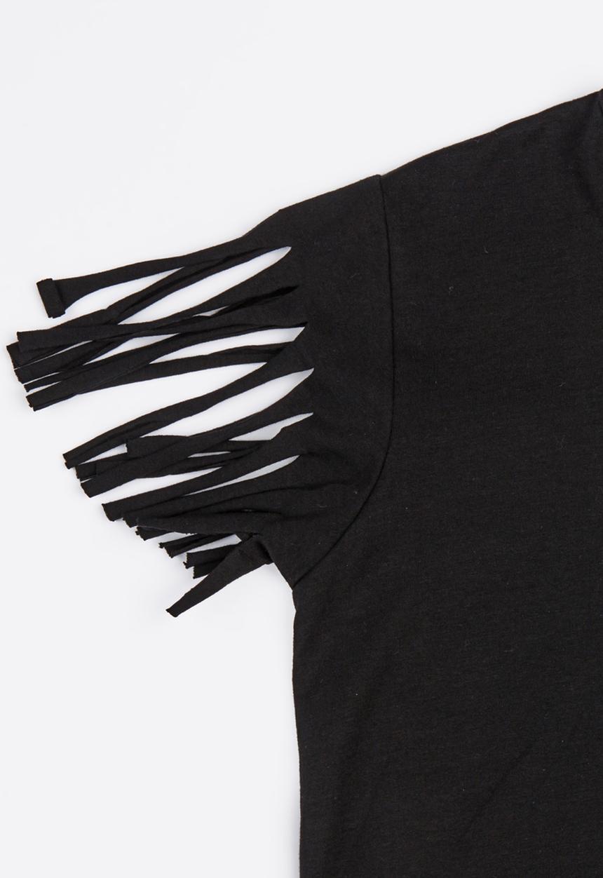 Pop Candy - Fringe Sleeve Top Black