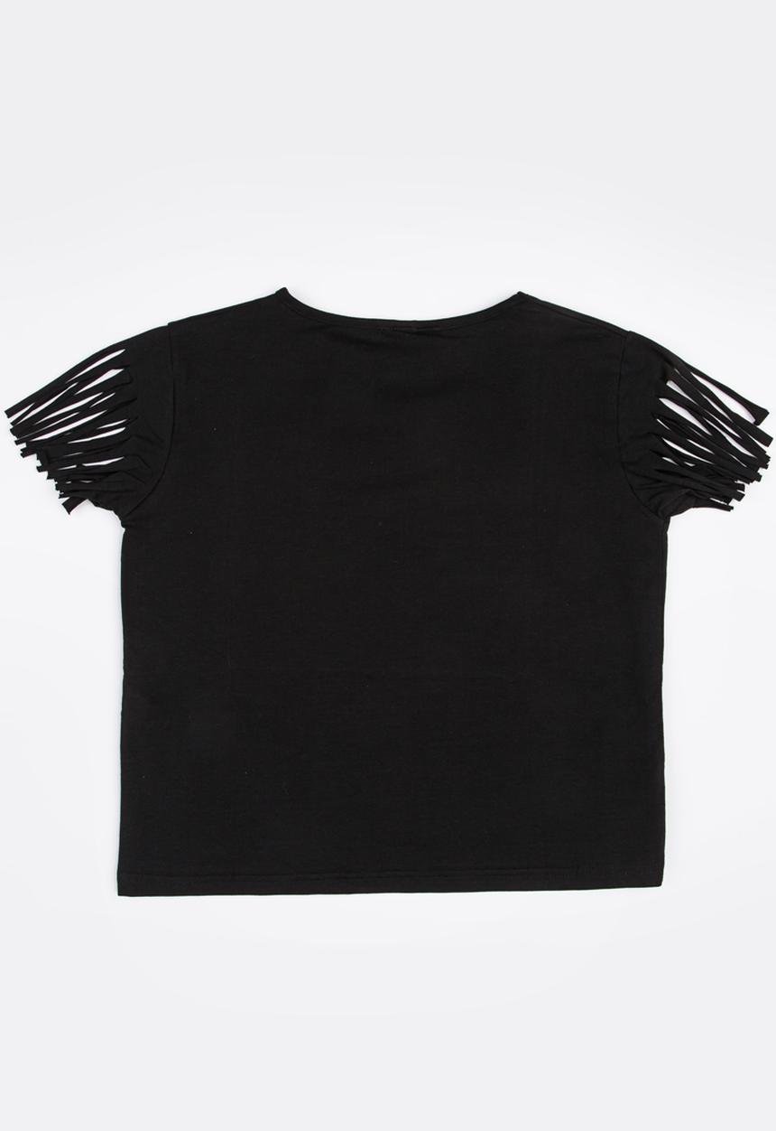 Pop Candy - Fringe Sleeve Top Black