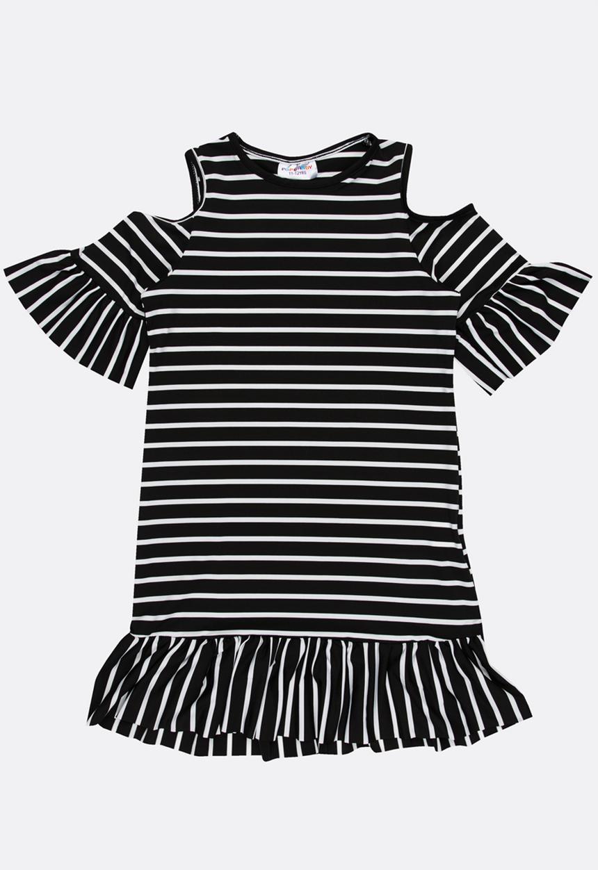 Pop Candy - Cold Shoulder Stripe Dress Black