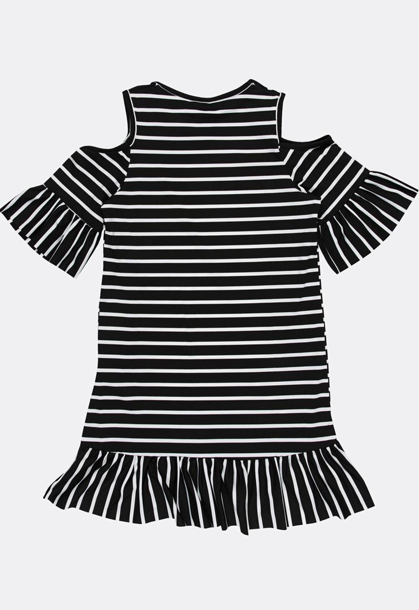 Pop Candy - Cold Shoulder Stripe Dress Black