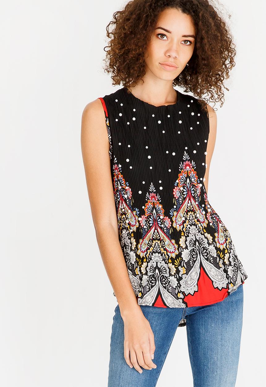 Revenge - Floral Top with Pearl Detail Black