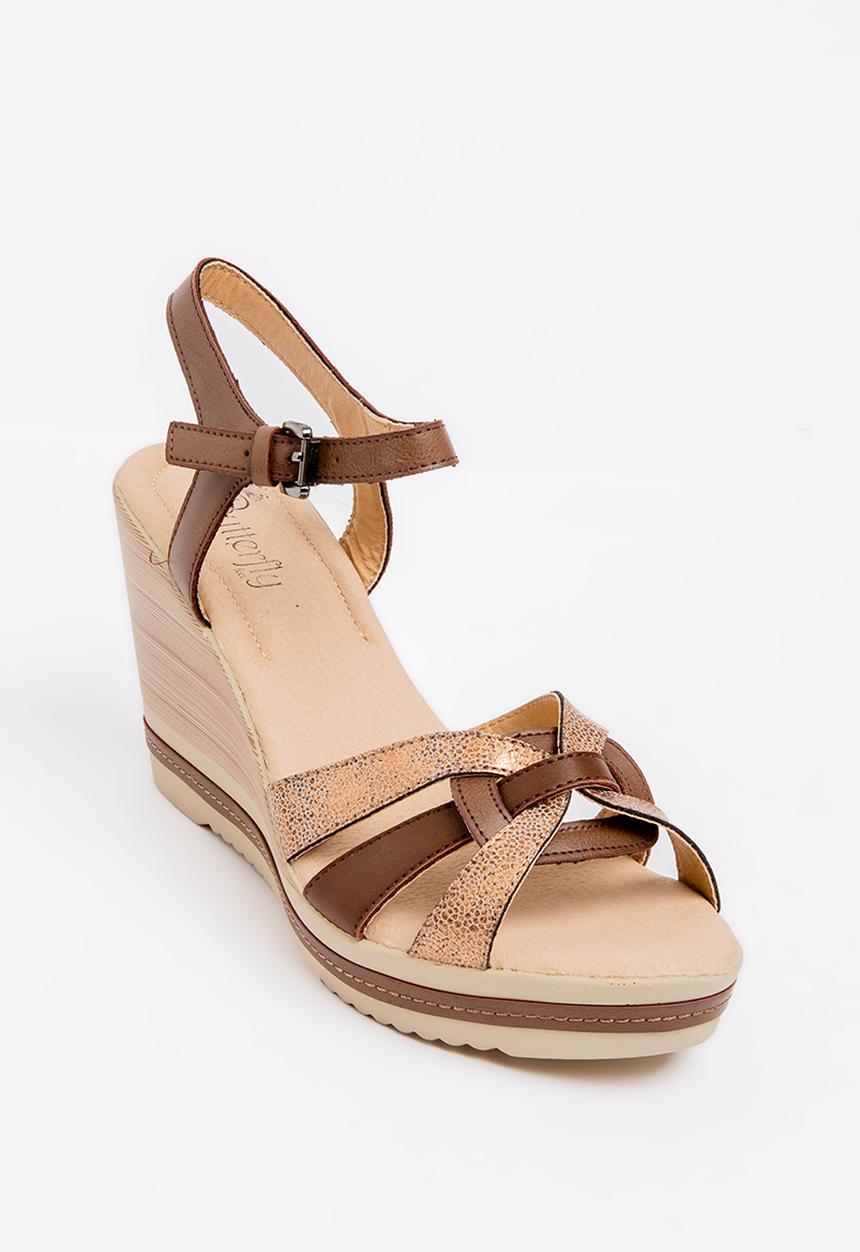 Butterfly Feet - Kim Open Toe Wedges Brown
