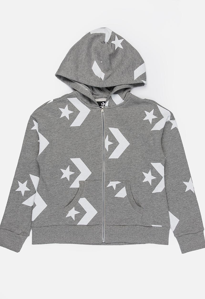 Converse - Converse star chevron printed full zip hoodie - grey