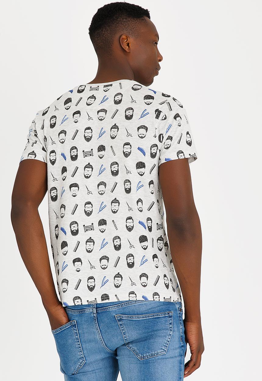 Brave Soul - Barberb All Over Print Crew Neck Tee Grey