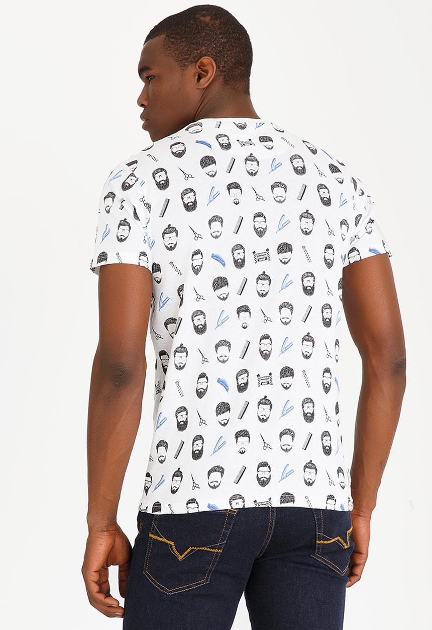 Brave Soul - Barberb All Over Print Crew Neck Tee White