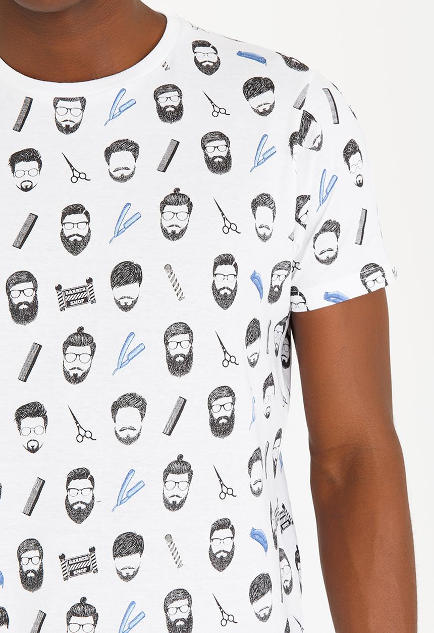 Brave Soul - Barberb All Over Print Crew Neck Tee White