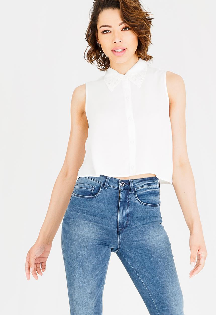 c(inch) - Cropped Open Back Shirt White