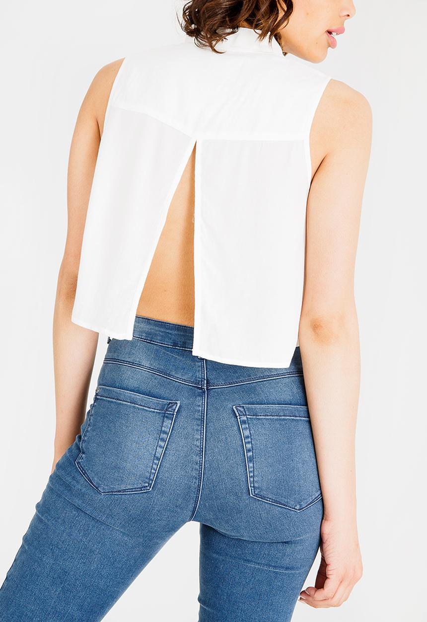 c(inch) - Cropped Open Back Shirt White