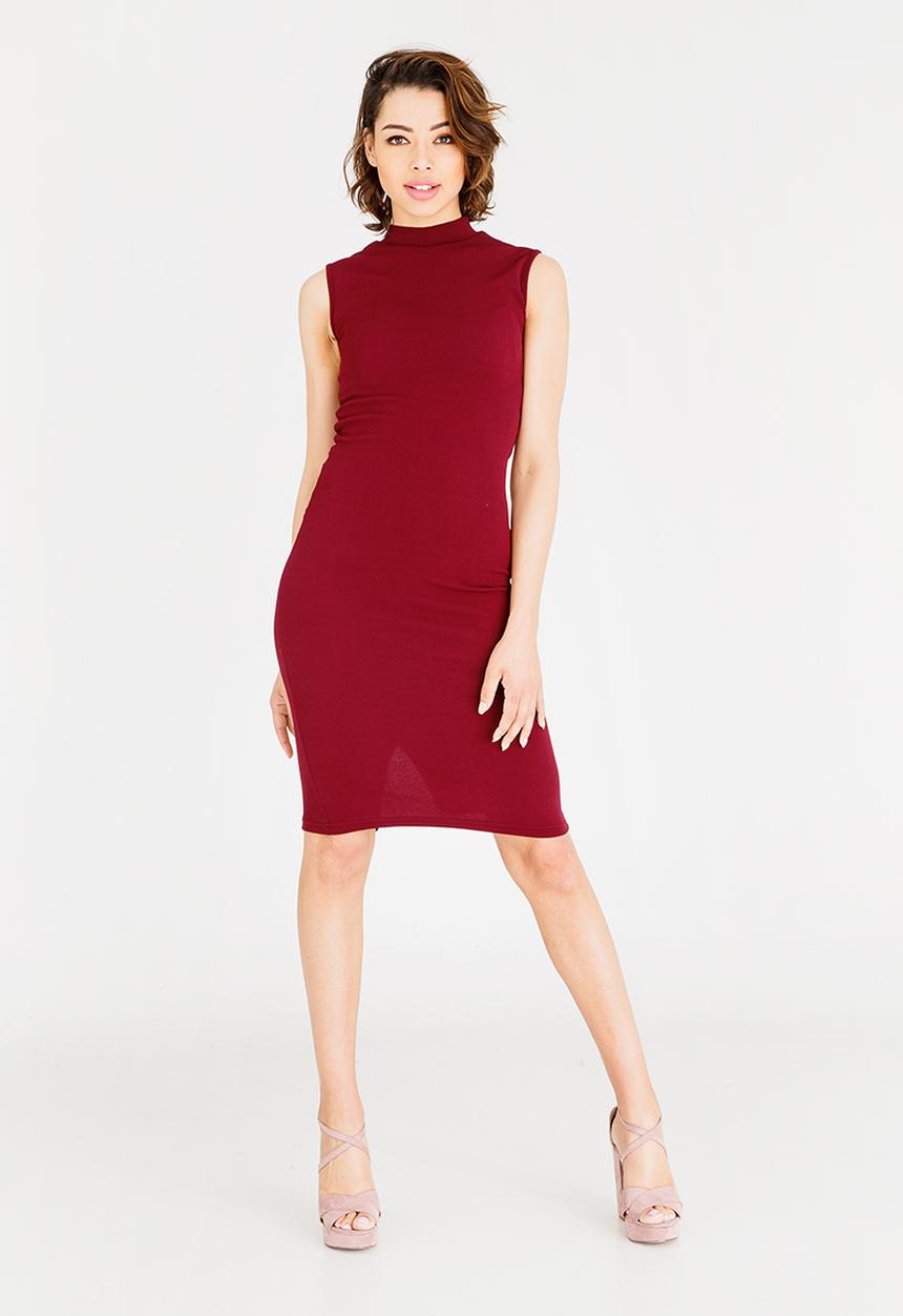 c(inch) - High Neck Bodycon Dress Burgundy