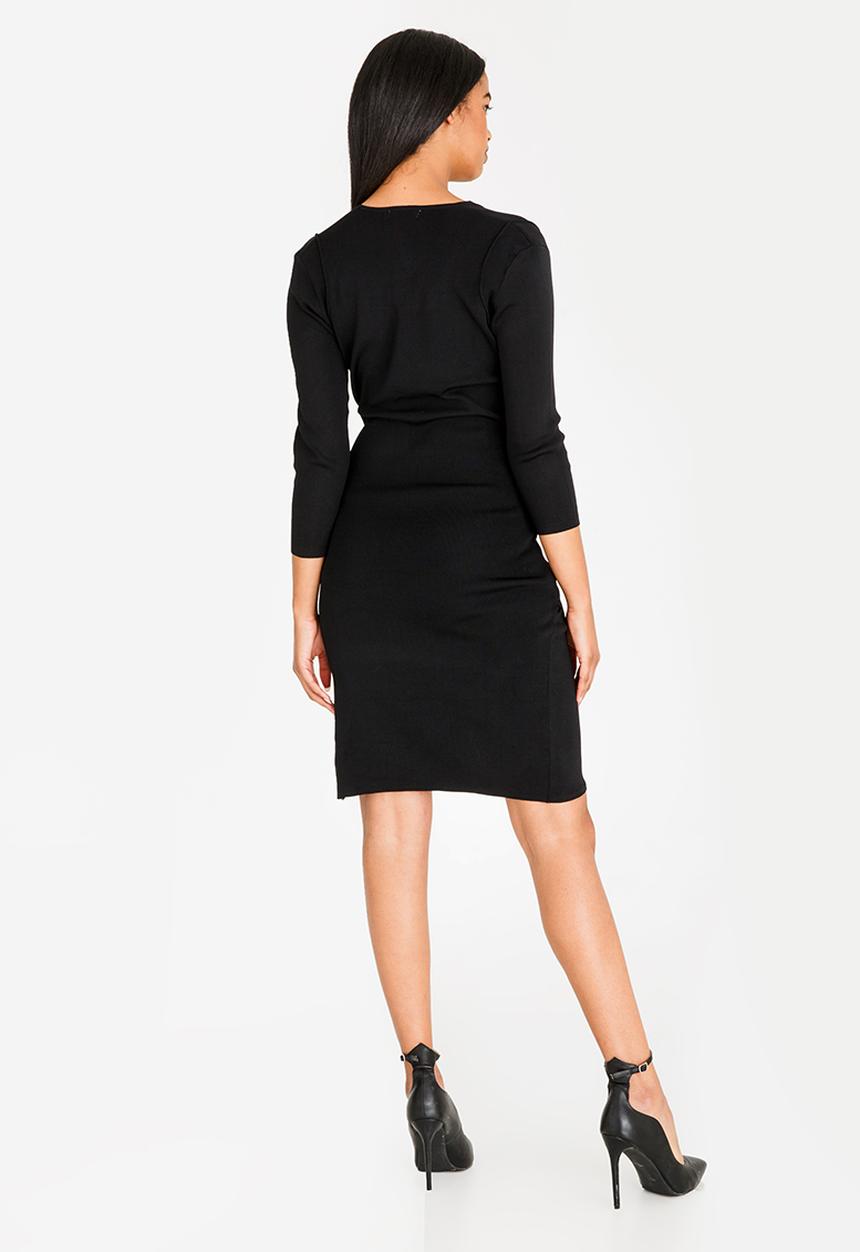 edit - Wrap over semi fitted dress - black 