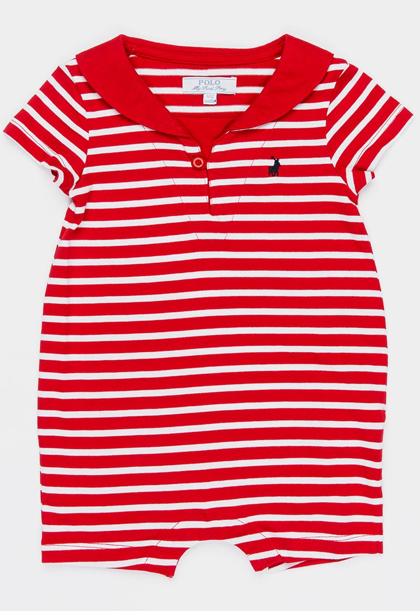 POLO - Tyler striped baby grow - red