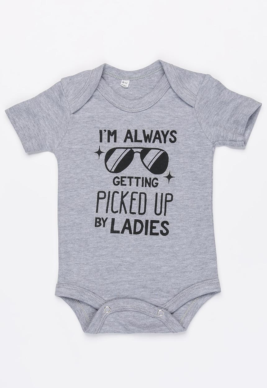 Funky Shop - Short sleeve slogan baby grow - grey