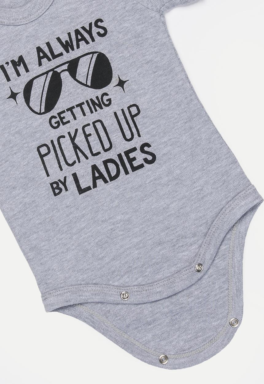 Funky Shop - Short sleeve slogan baby grow - grey