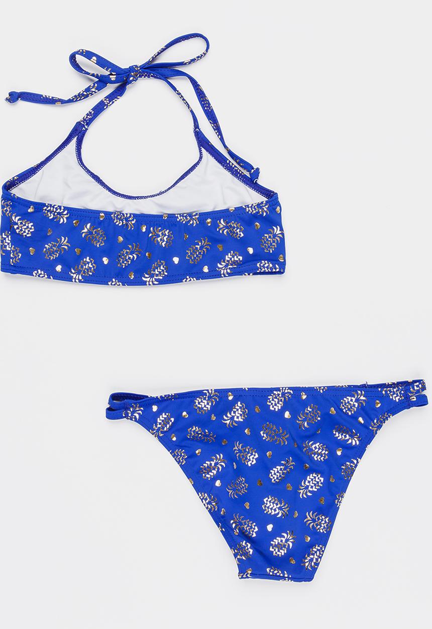 Sun Things - Foil pineapple bralet & strappy bottom set - blue