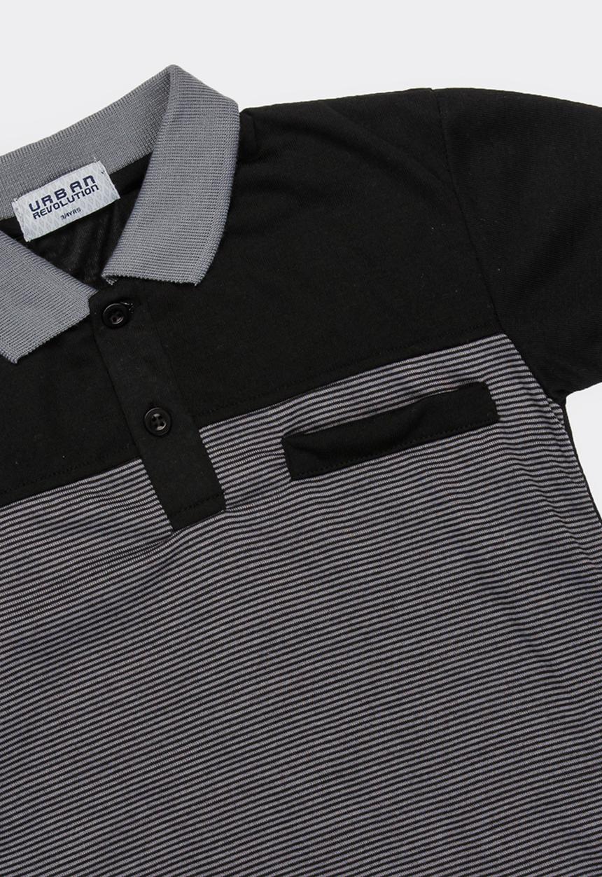 Twin Clothing - Printed Stripe Golfer T-shirt Black