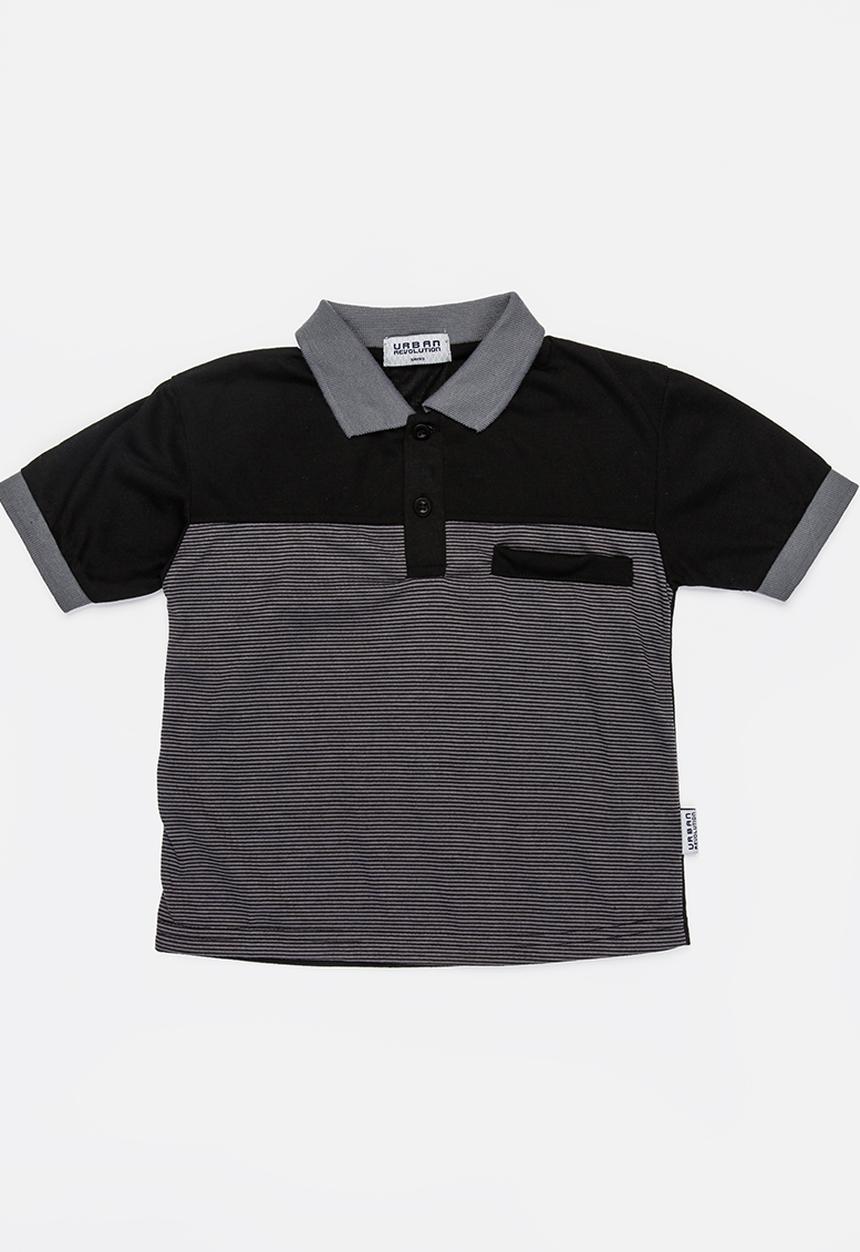 Twin Clothing - Printed Stripe Golfer T-shirt Black