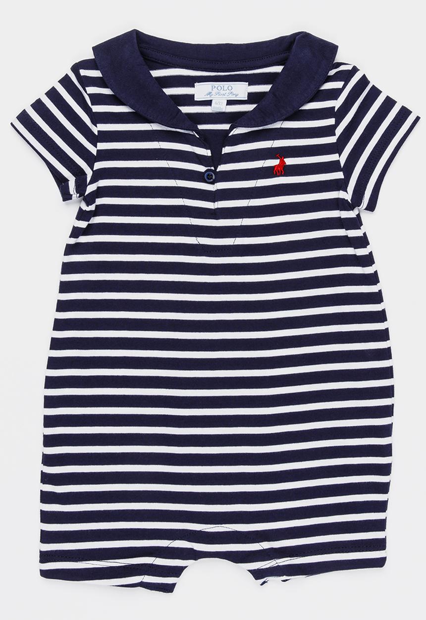 POLO - Tyler striped babygrow - navy & white