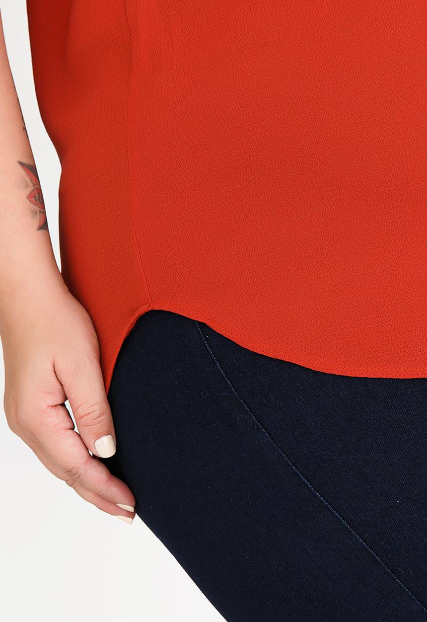 edit Plus - Basic Blouse with Sleeve Tab Detail - red