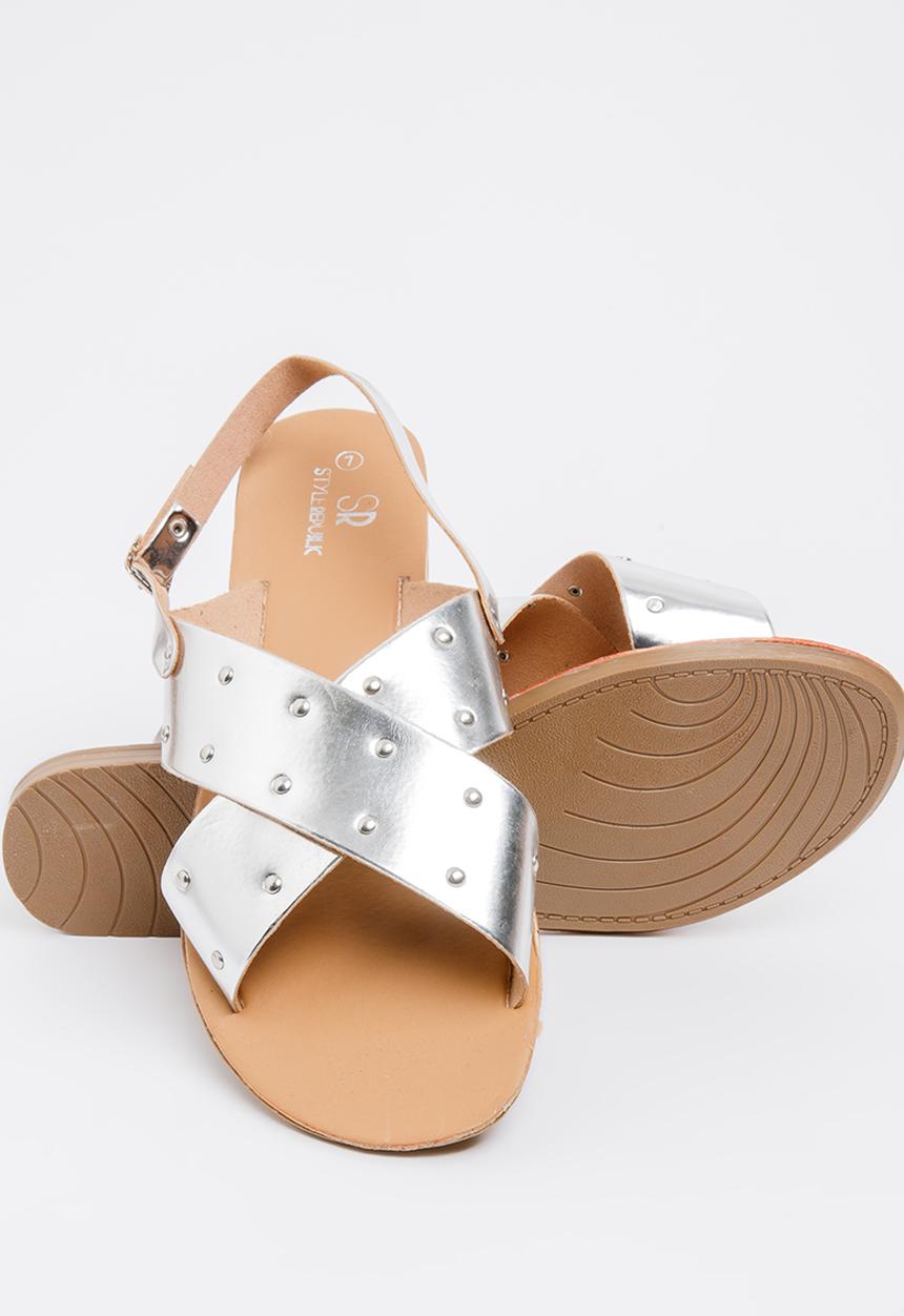 STYLE REPUBLIC - Studded double band sandal- silver