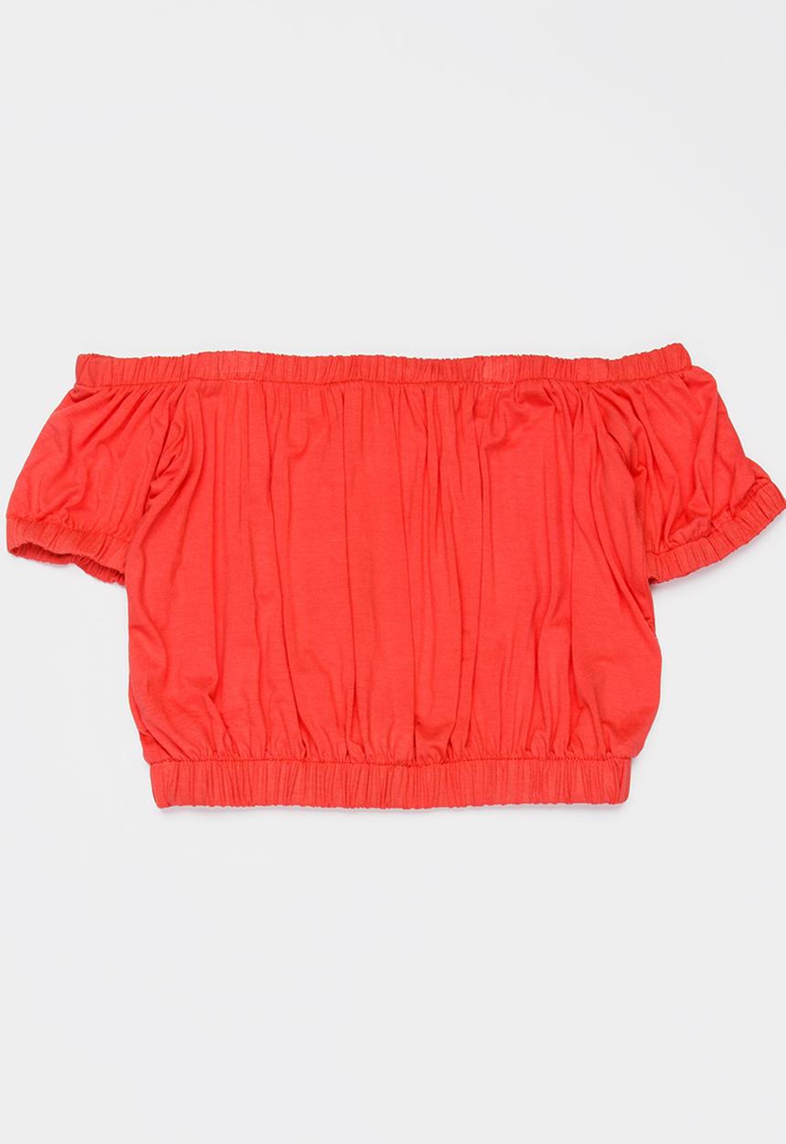 Rebel Republic - Bardot crop top - coral