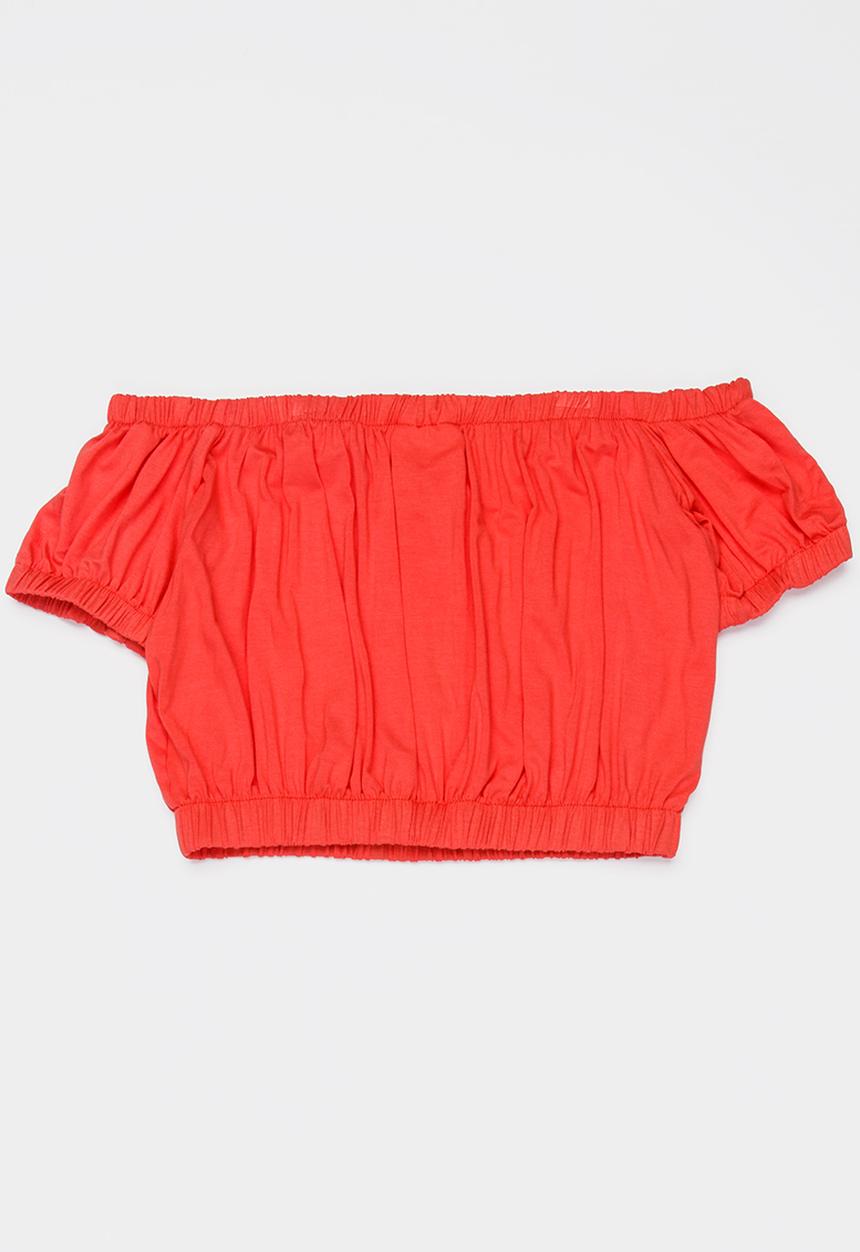 Rebel Republic - Bardot crop top - coral