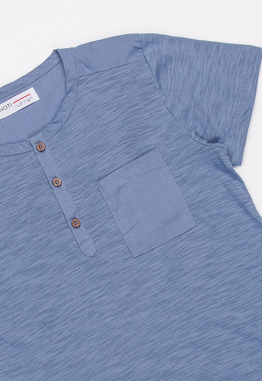 MINOTI - Maui Grandad Slub T-Shirt Blue