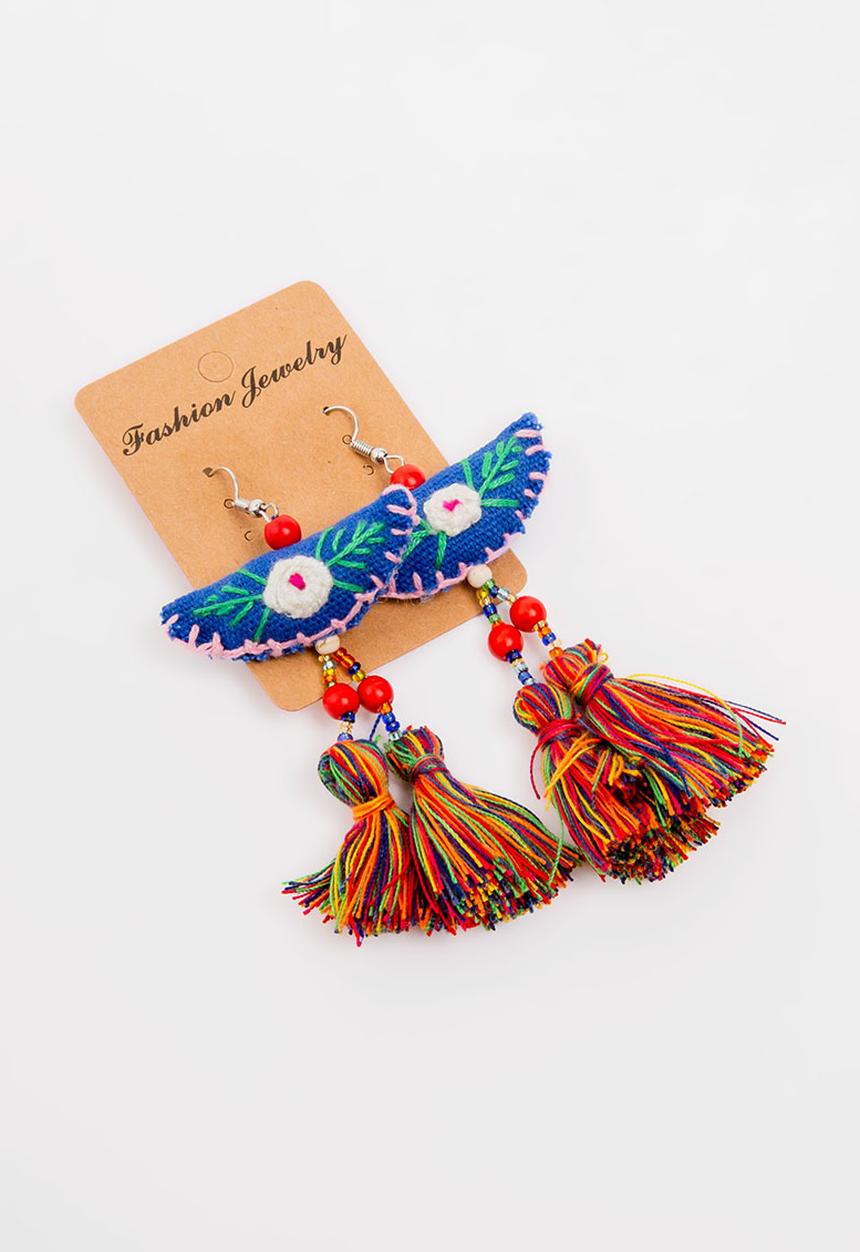 STYLE REPUBLIC - Crochet detail tassel earrings - multi-colour