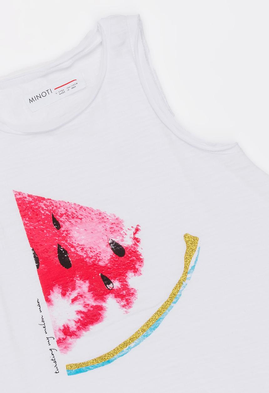MINOTI - Beachy Asymmetric Watercolour Print Motif Top Off White