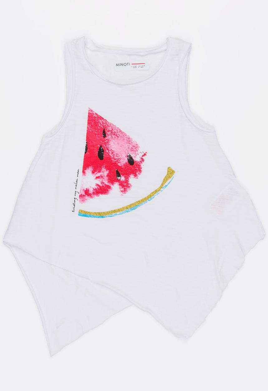MINOTI - Beachy Asymmetric Watercolour Print Motif Top Off White