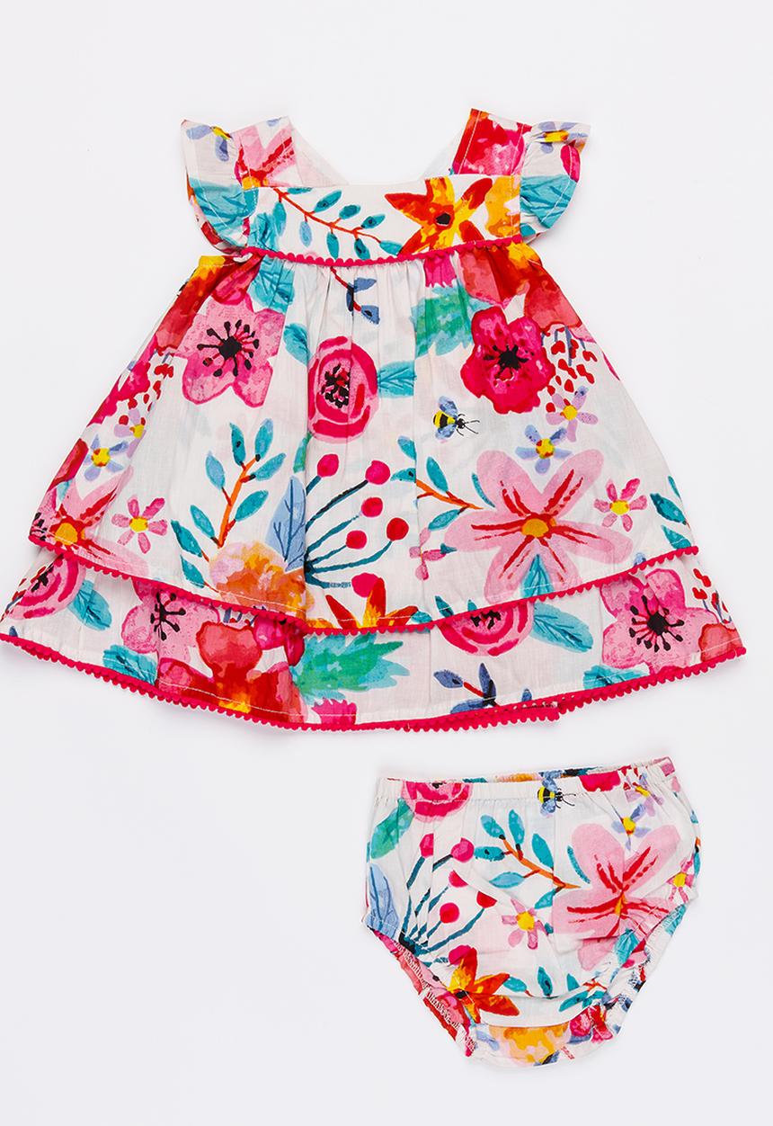 MINOTI - Bee 2 piece AOP woven dress & bloomer set - multi-colour