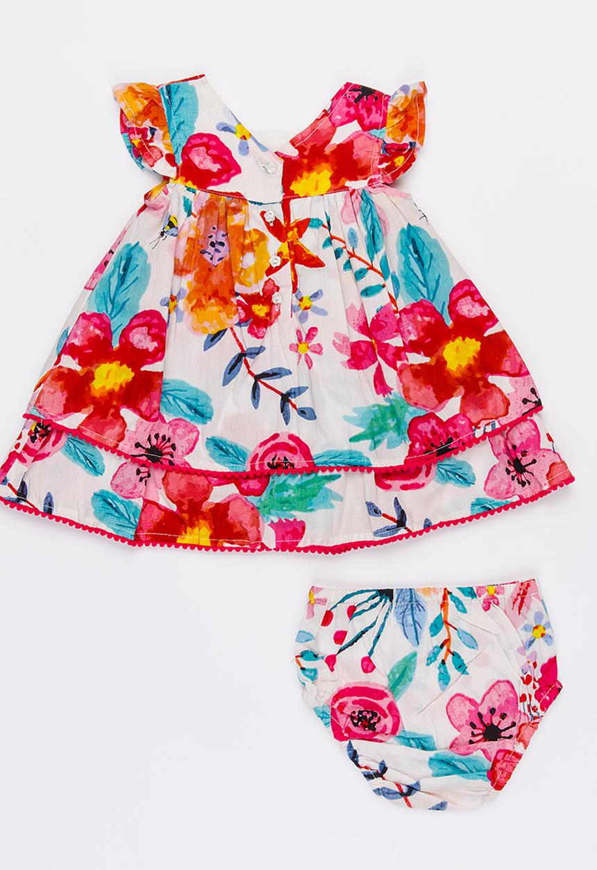 MINOTI - Bee 2 piece AOP woven dress & bloomer set - multi-colour